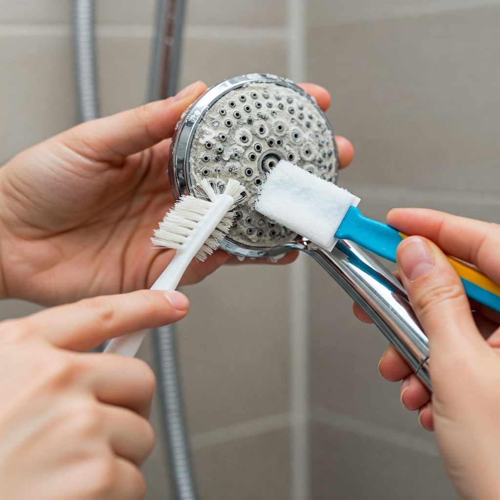 how to descale shower head blocked by hard water