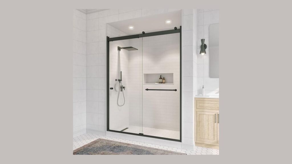 A modern bathroom showcases a clean Basco shower door in a bright setting.