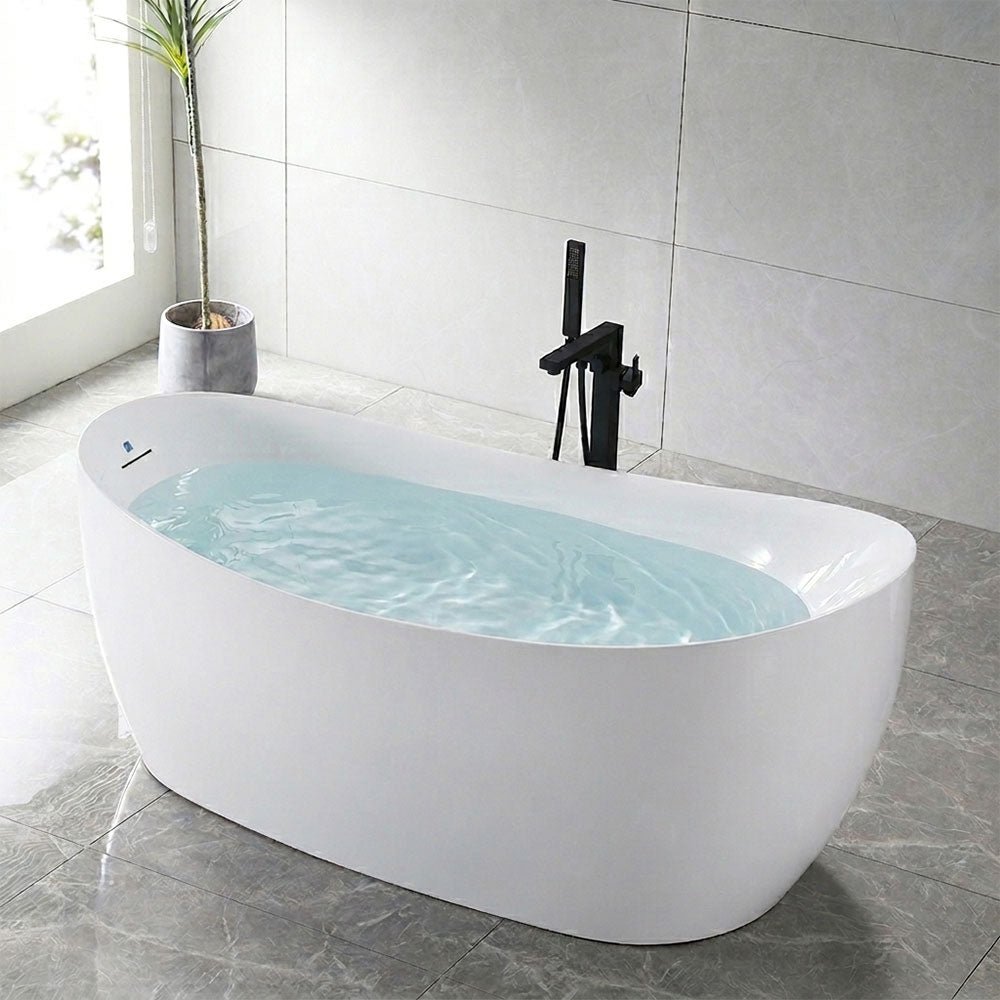 Selecting the correct bath products for a jetted tub on a marble vanity.