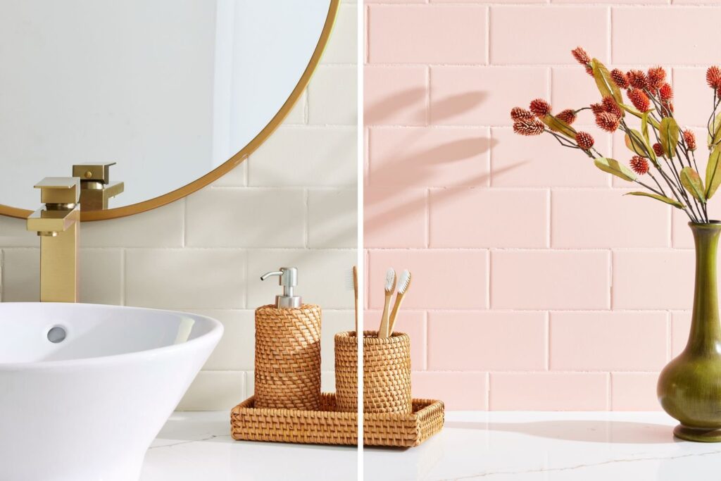 A modern bathroom with freshly painted tiles showing a professional finish.