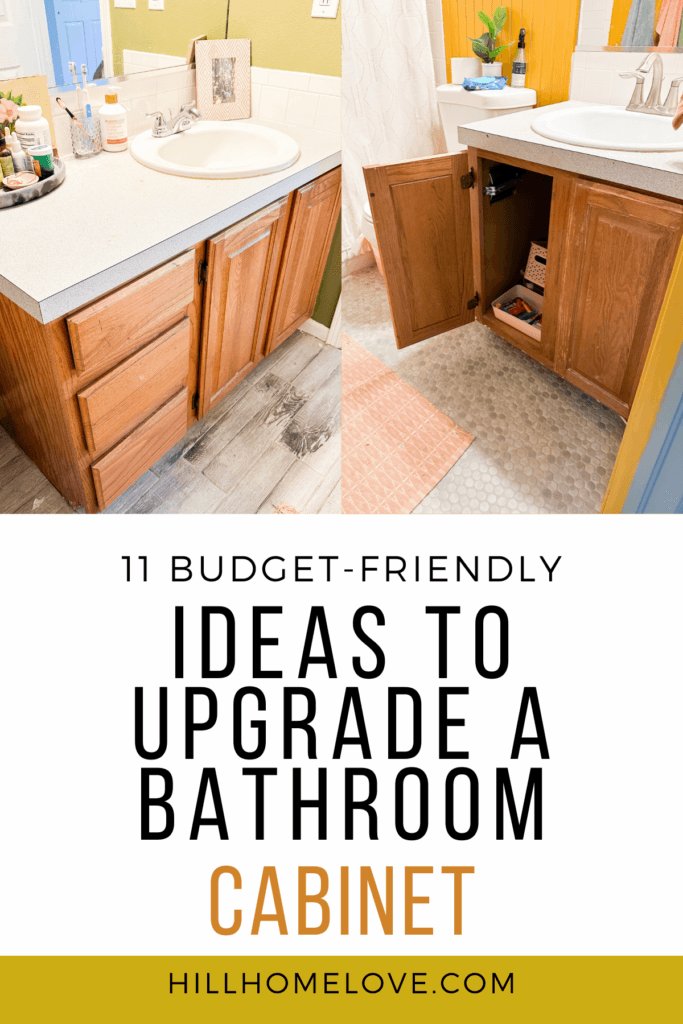 Essential painting supplies for a bathroom vanity renovation resting on a drop cloth.