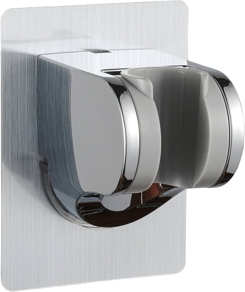 A clean and organized bathroom space featuring modern shower head fixtures.