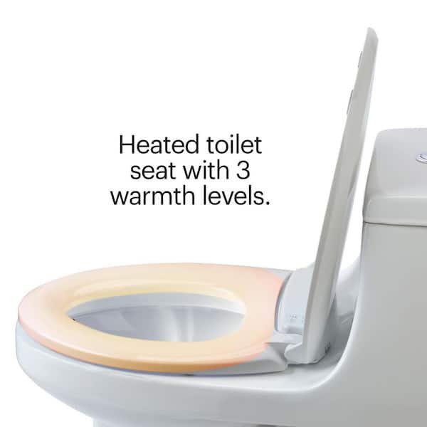 Checking the warmth of a battery operated heated toilet seat with an indicator light.