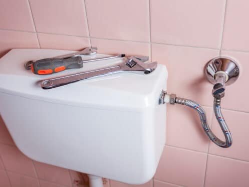 Adding blue food coloring to a toilet tank to check for leaks.