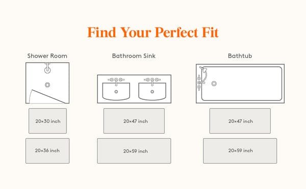 Essential tools for measuring a bathroom rug layout on tiled flooring.