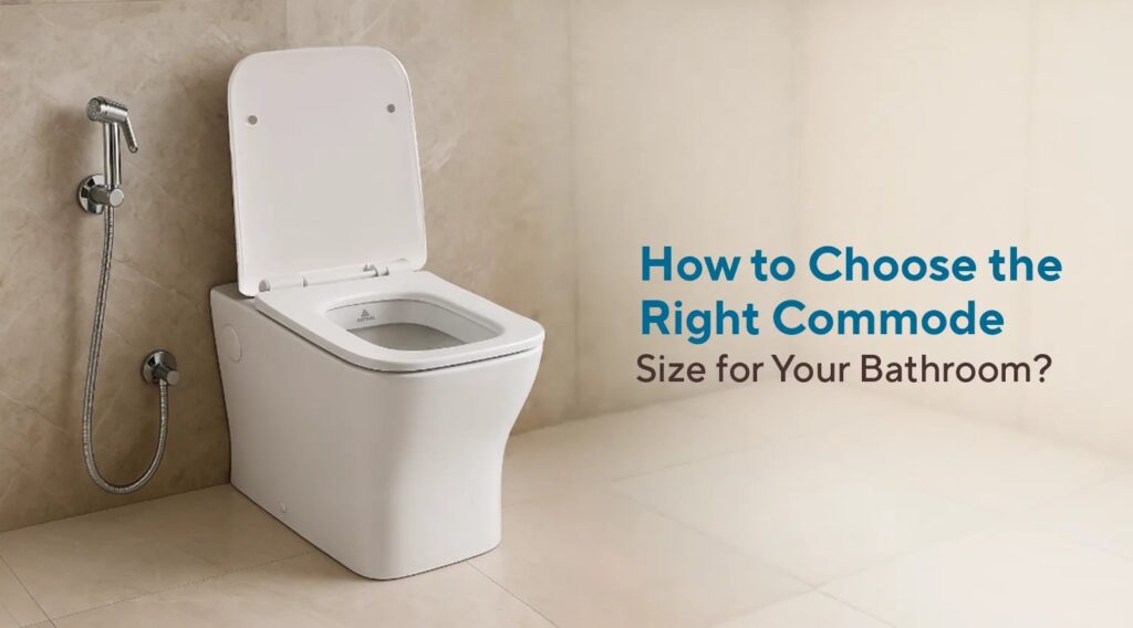 A modern white western commode in a bright, contemporary bathroom setting.