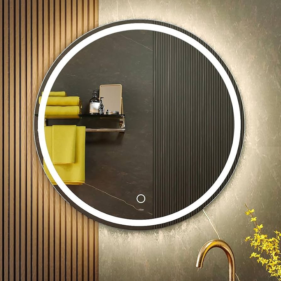 A properly installed bathroom vanity mirror sitting flush against the bathroom wall.