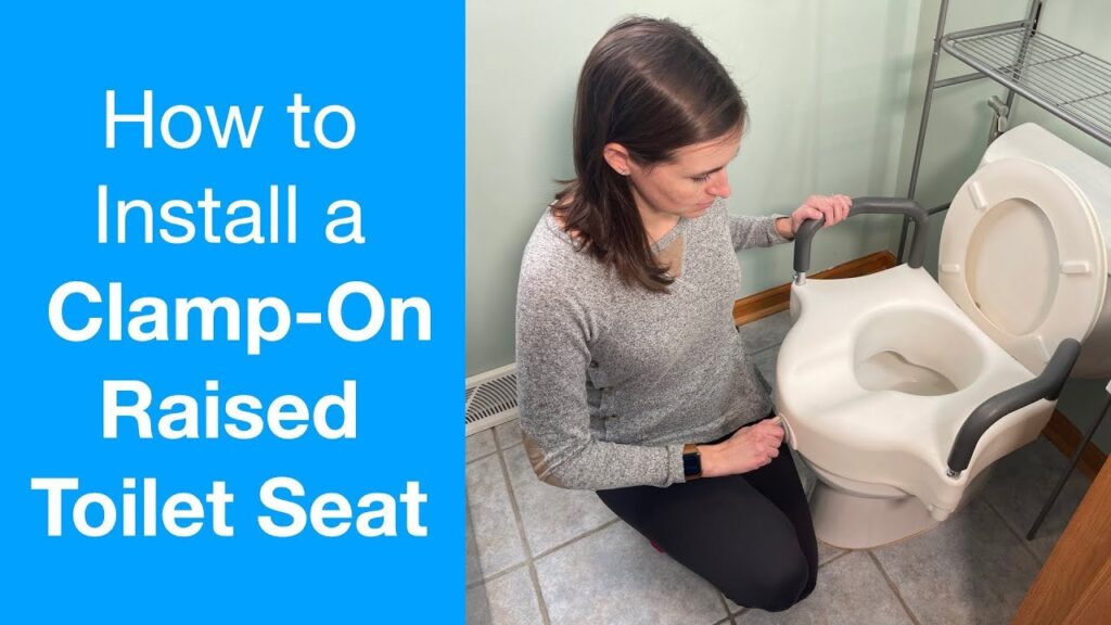 A white toilet seat riser with handles installed on a clean bathroom toilet.
