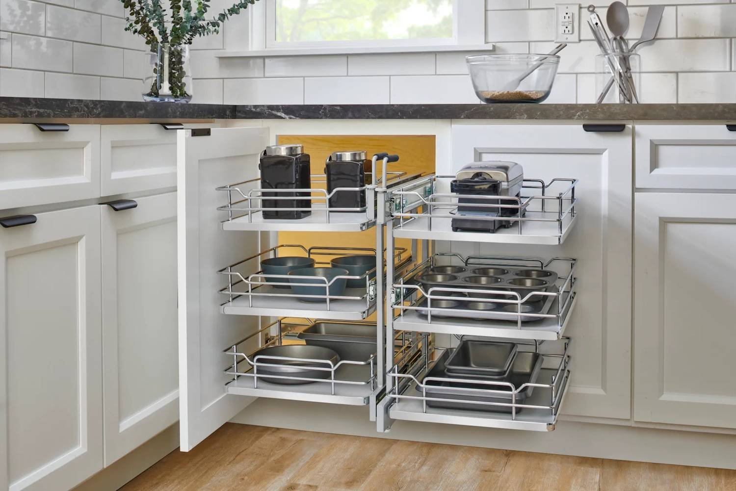 A clean, empty bathroom shelf space that previously held medicine bottles for safe storage.