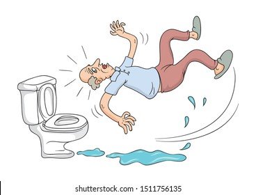 A person carefully checking for injuries while sitting on a bathroom floor after falling.