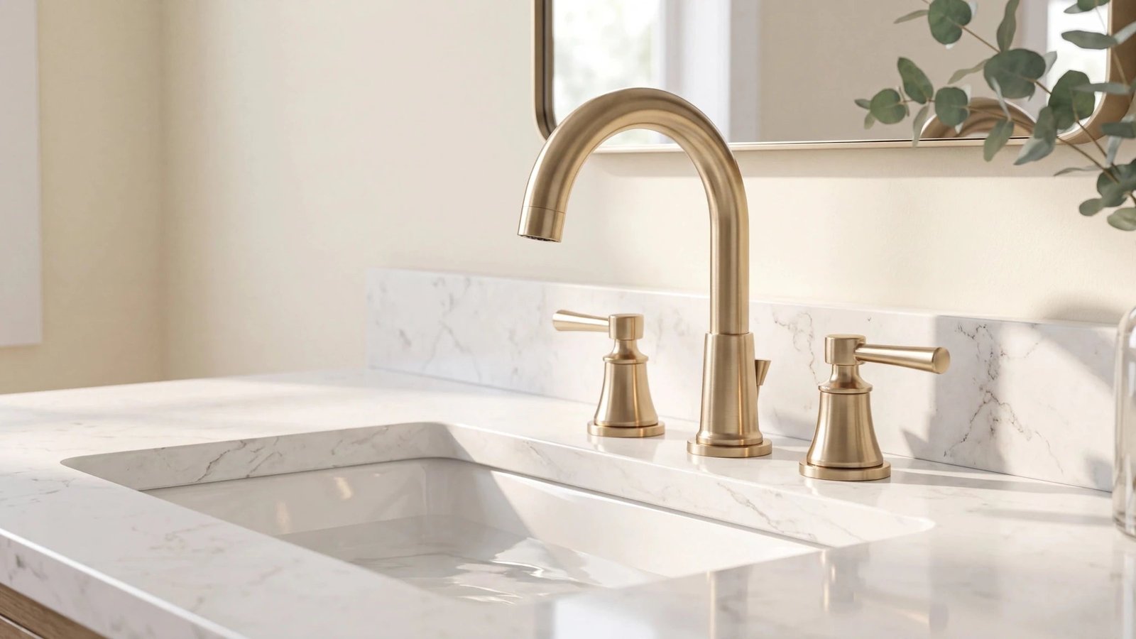 A collection of matching bathroom accessories displayed neatly on a minimalist wall shelf.