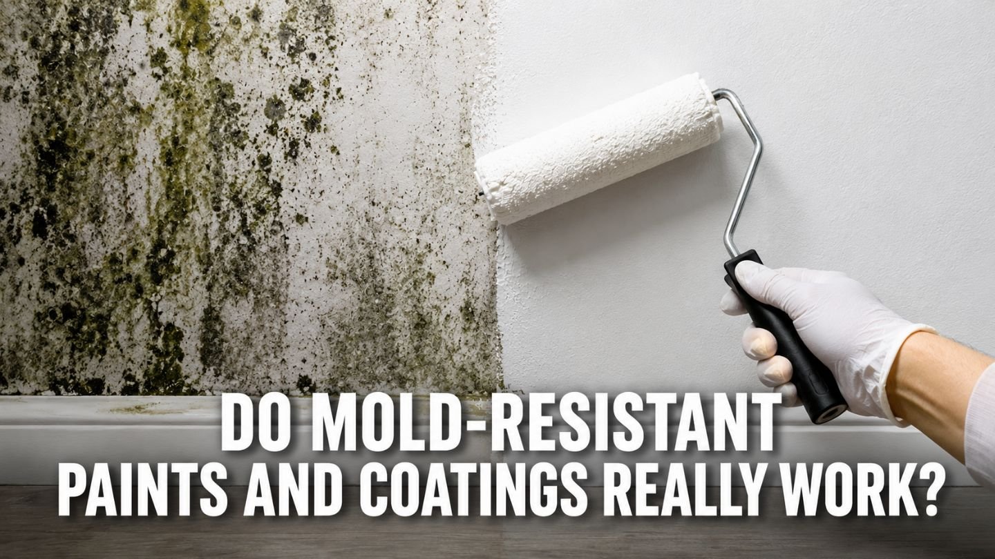 Close up of a moisture repellent wall surface treated with mold resistant paint.