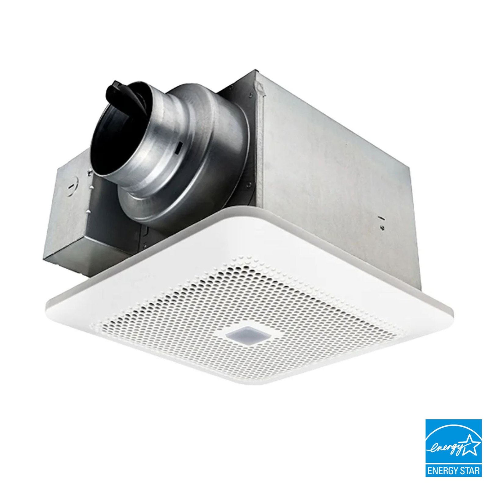 A quiet bathroom exhaust fan with a humidity sensor operating in a moisture-filled room.