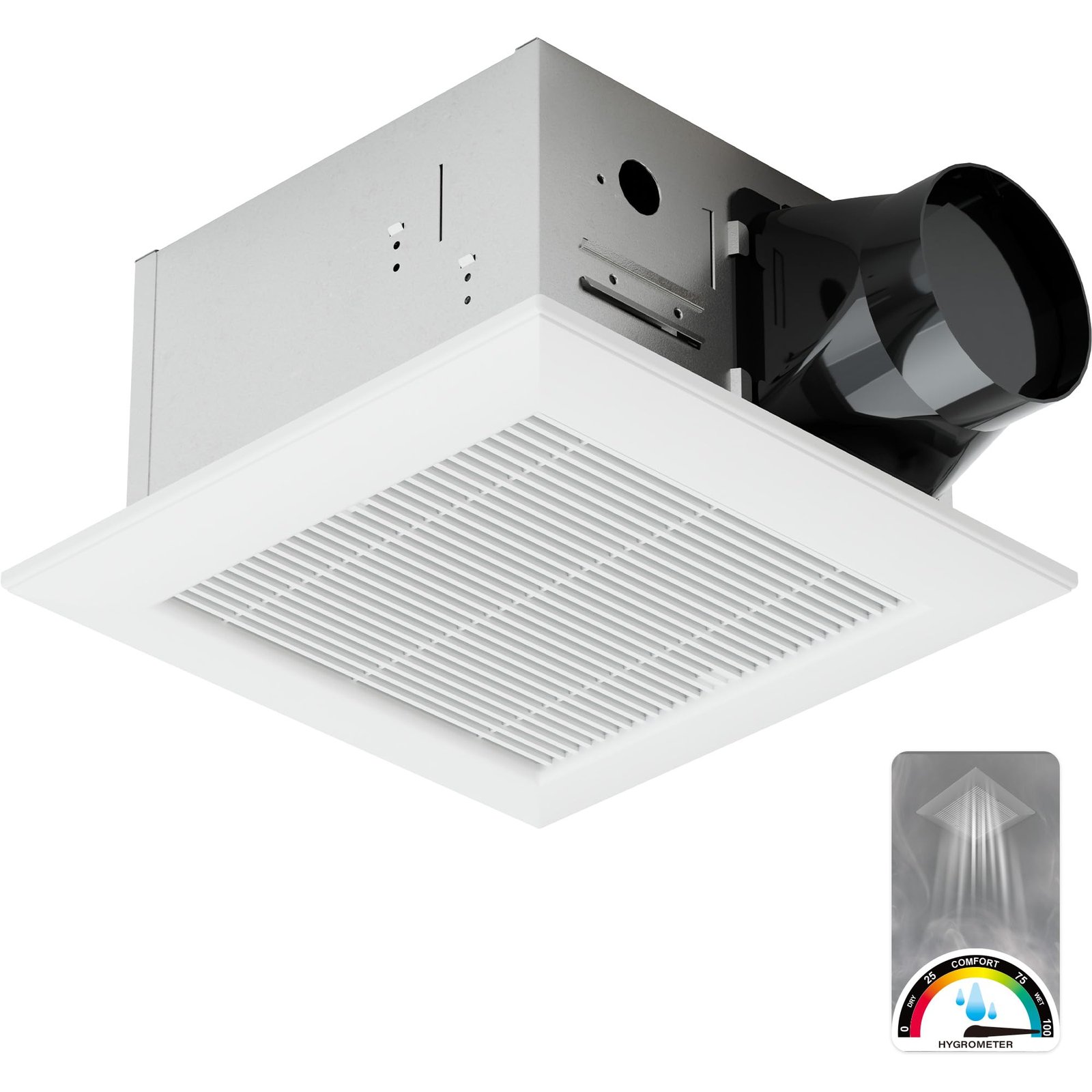 A person tightening a screw on a bathroom exhaust fan to fix performance issues.