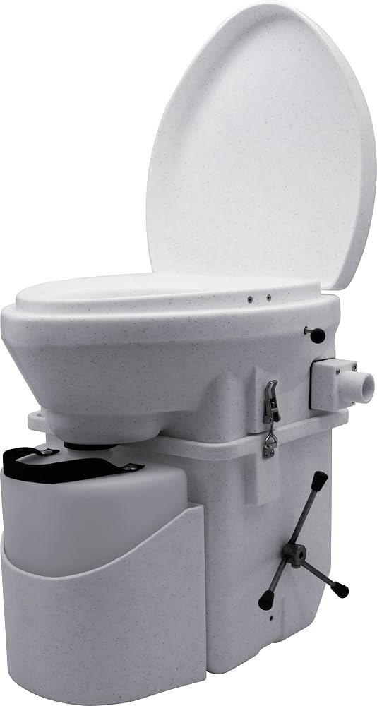 Internal components of a composting toilet showing the separation of liquids and solids.