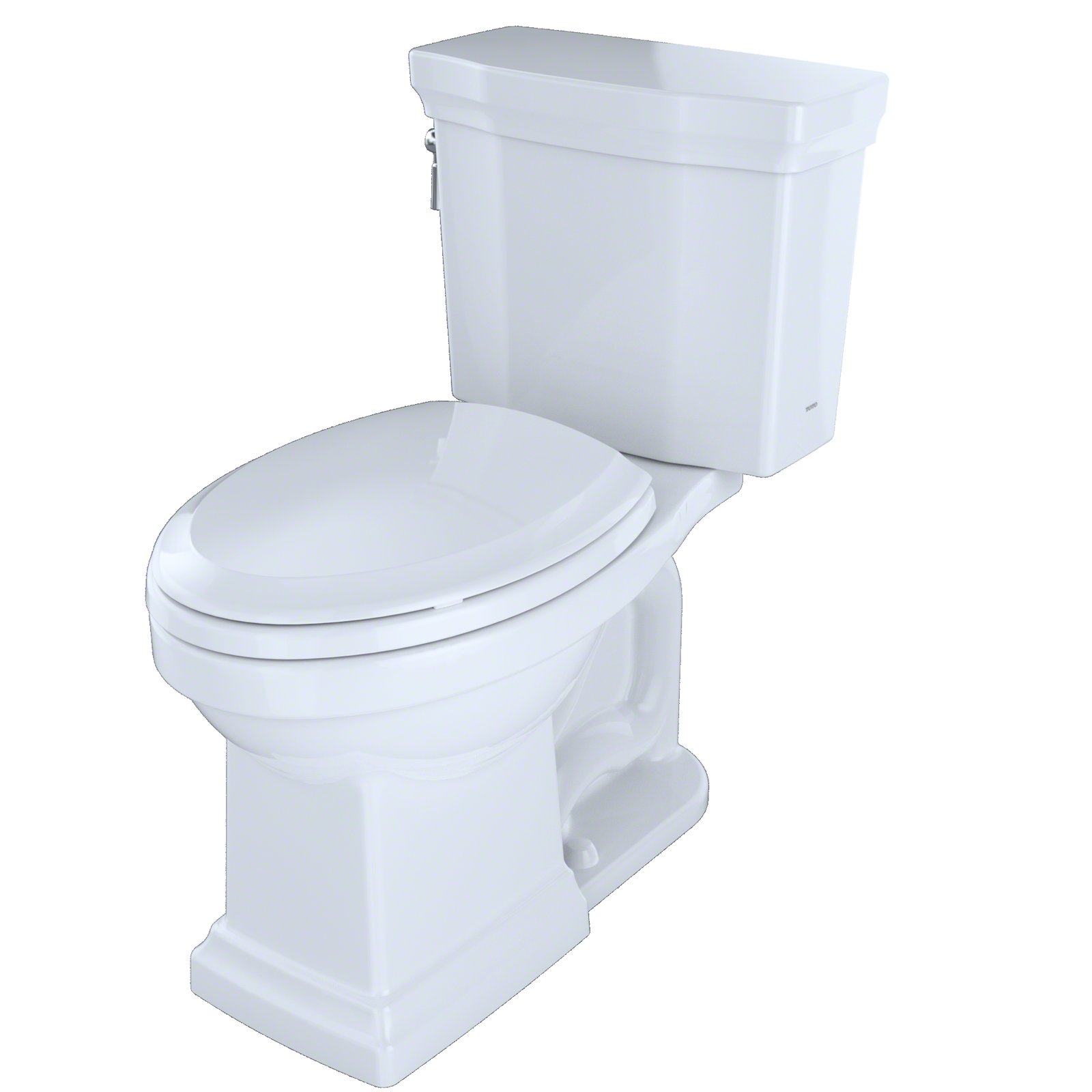 Side profile of a Toto Promenade II elongated toilet in a bright bathroom.