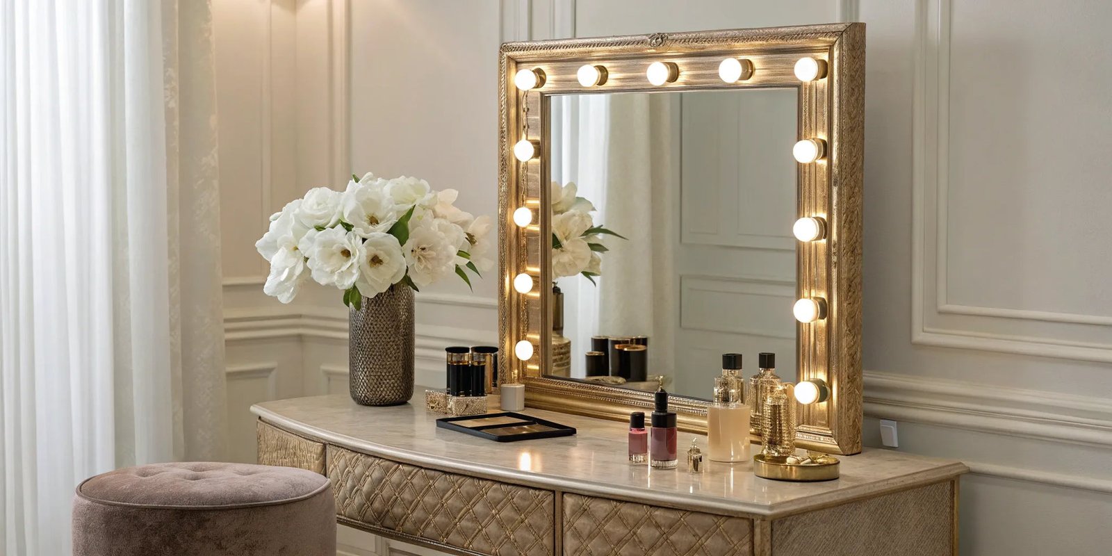 A neatly arranged bathroom vanity with a fogless mirror for common shaving questions.