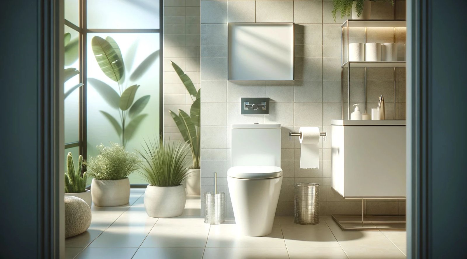 A properly installed toilet paper holder showing correct wall clearance and stability.