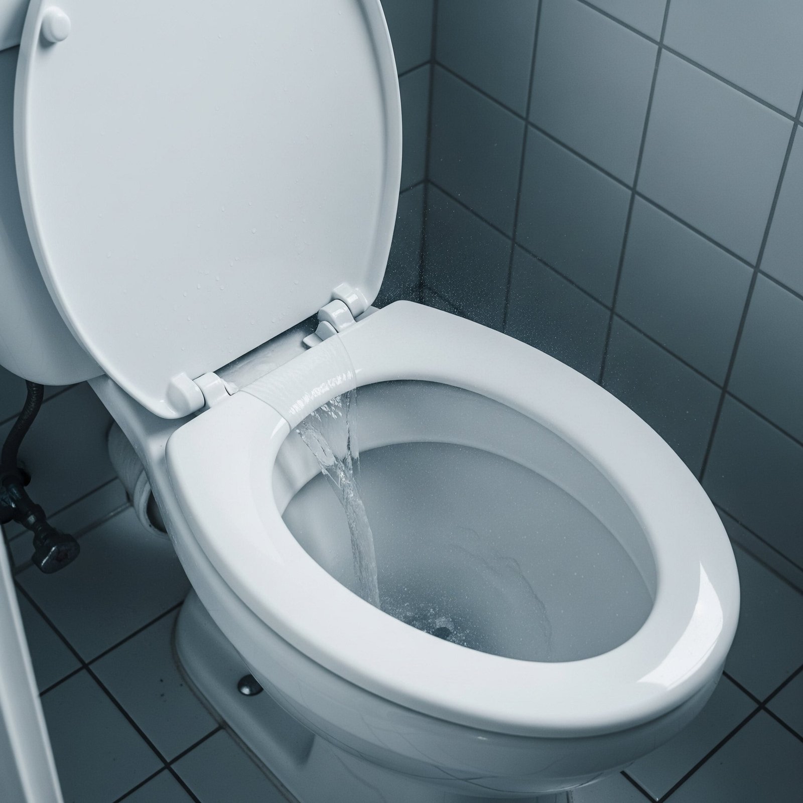 Organized cleaning supplies on a vanity for toilet seat care and maintenance.
