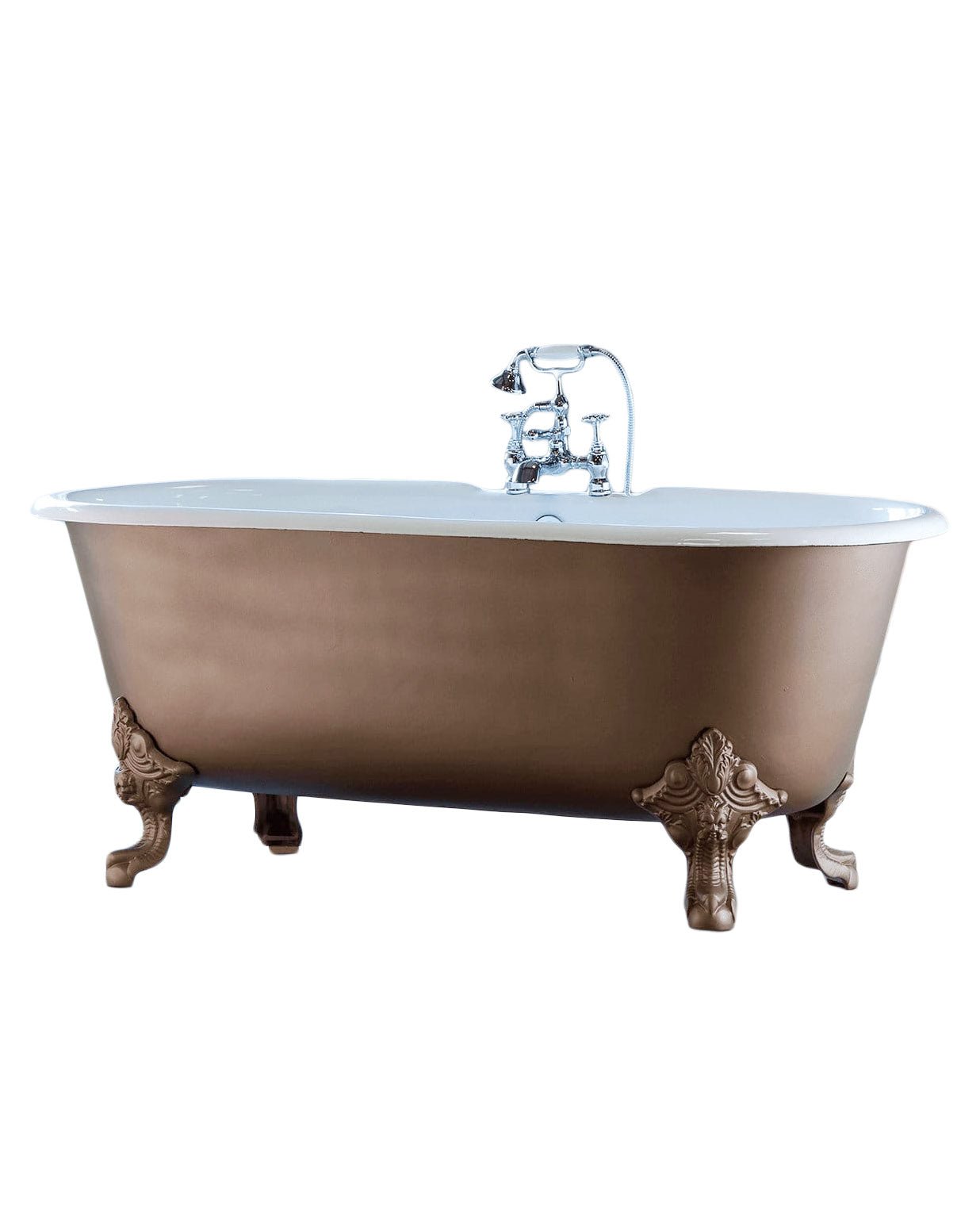 A comparison of classic roll-top and single slipper cast iron claw foot bathtub styles.