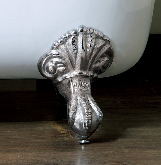 A single slipper cast iron claw foot bathtub showing its ergonomic raised back design.