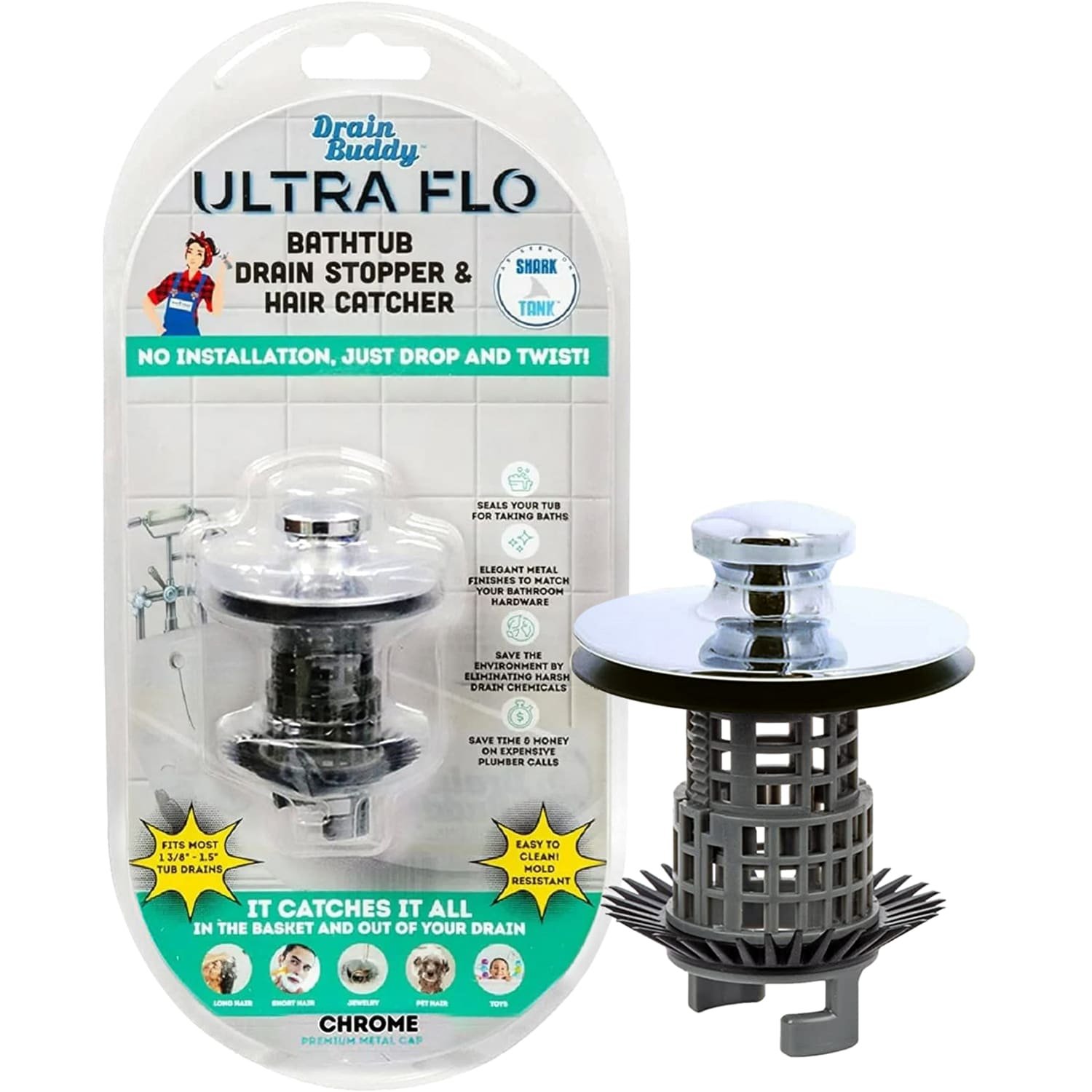 Essential tools for cleaning and maintaining a bathtub drain stopper and hair catcher.
