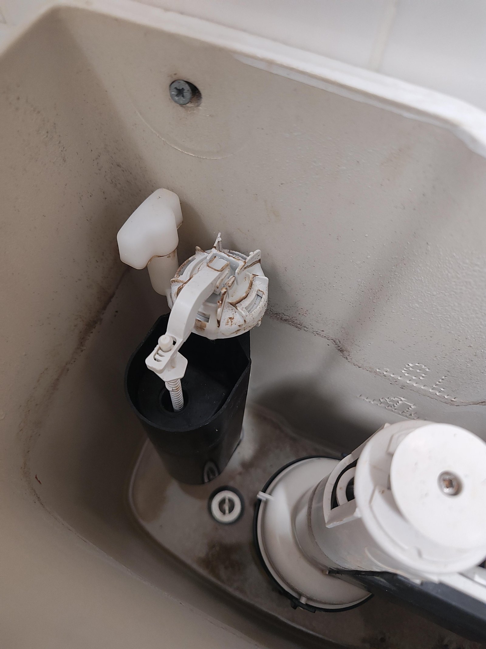 Small mineral flakes and rust debris resting on a cloth near plumbing pipes.