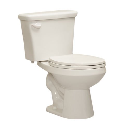 Close up detail of a vitreous china toilet fixture showing its durable ceramic surface.