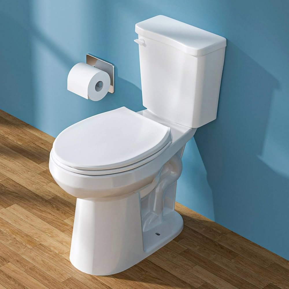 A side view of an extra-tall toilet showing its height measurement clearly.