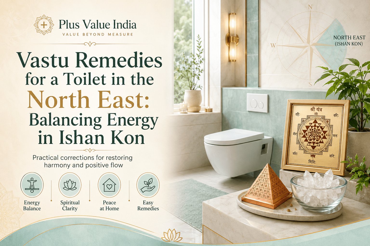 A person placing a salt bowl in a bathroom as a non-structural home remedy.