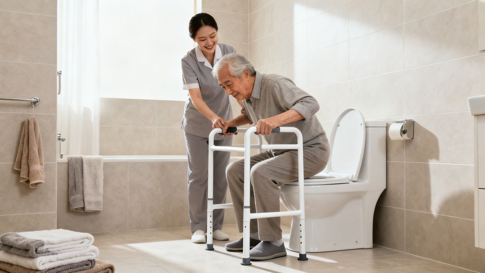 Checking hip and knee alignment while seated on a firm chair.