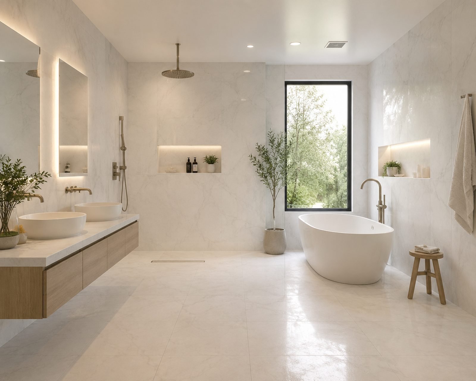 A professional installer preparing a subfloor for durable bathroom tile installation.