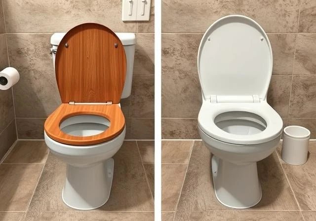 Installing a solid natural hardwood toilet seat with stainless steel mounting hardware.