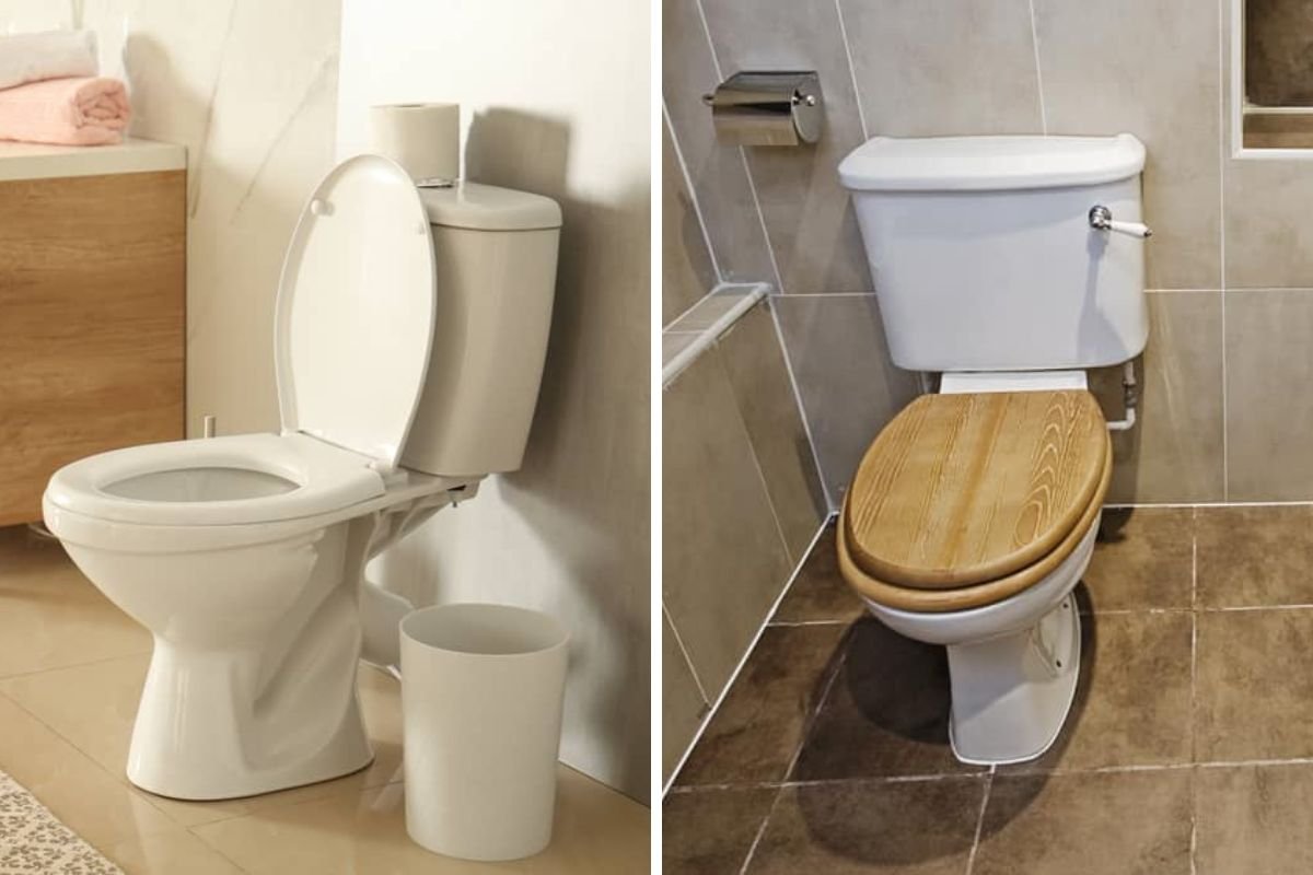 A clean and modern bathroom interior featuring a standard toilet seat.