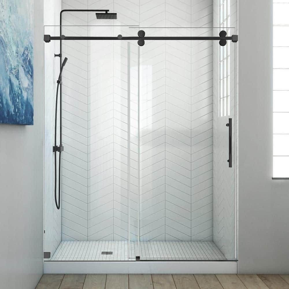 Architectural plans and hardware samples for planning a custom shower door layout.