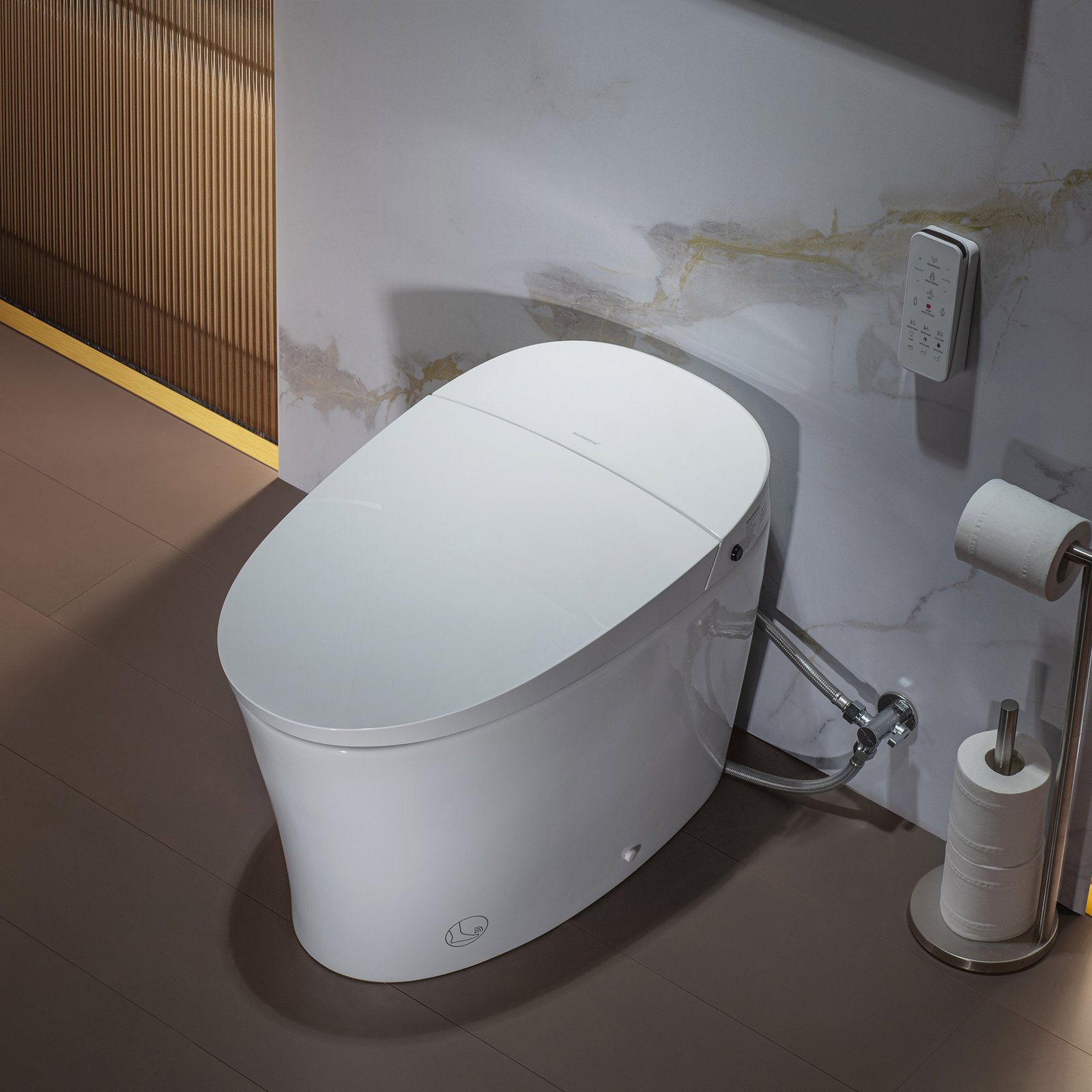 Components and tools for comparing Woodbridge smart bidet toilet installation and setup options.
